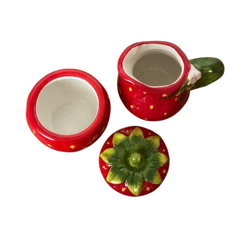 Strawberry Tea Set Ceramic Hand Painted Pot Cups Saucers Kitsch Cottagecore - Picture 8 of 14